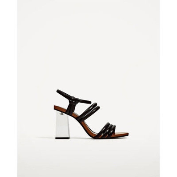 Zara Woman Black Leather with Methacrylate Heel Sandals - Picture 7 of 8